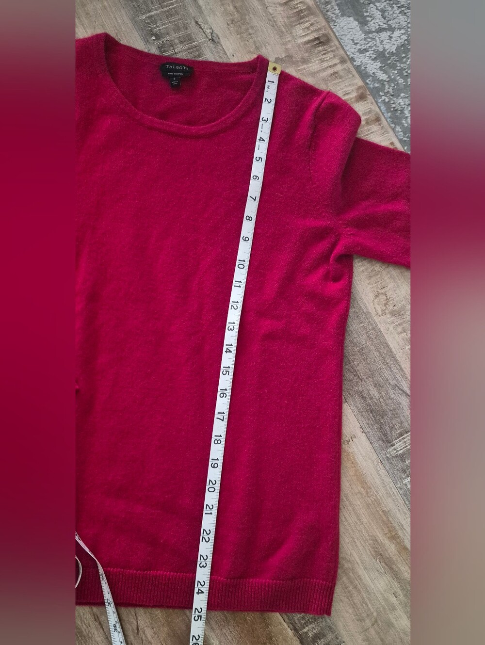 TALBOTS 100% Pure Cashmere Red Crewneck Sweater Small Classic Knit Pullover - Picture 6 of 8